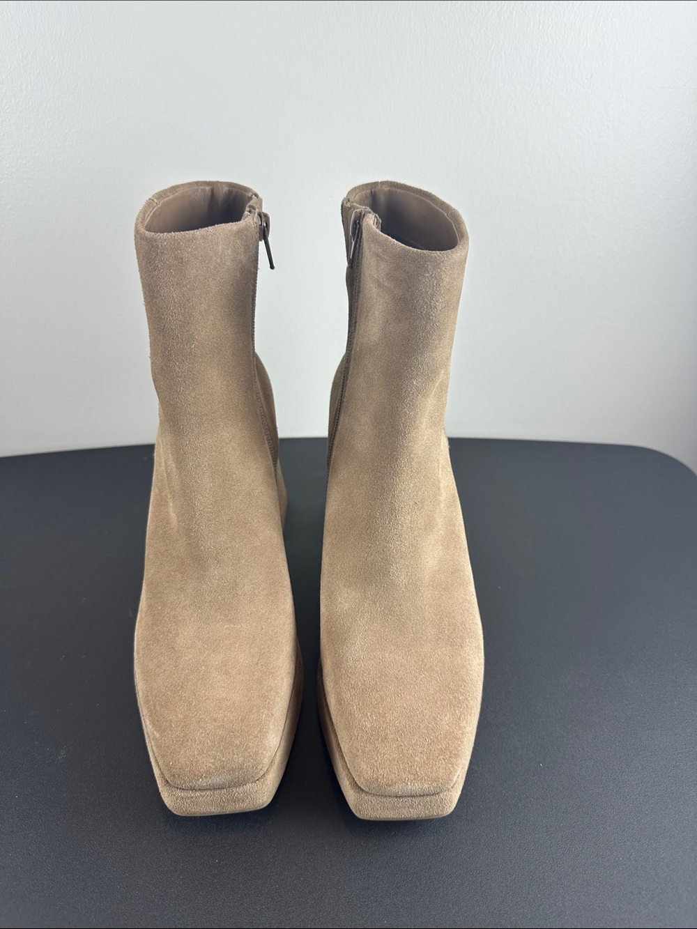 Dolce Vita Tan Suede Square-Toe Ankle Booties
